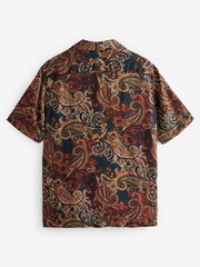 Green/Rust Brown Short Sleeve Printed Shirt With Cuban Collar - Image 6 of 8