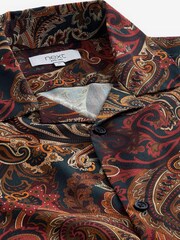 Green/Rust Brown Short Sleeve Printed Shirt With Cuban Collar - Image 7 of 8