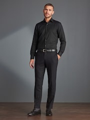 Black Slim Fit Signature Premium 100% Cotton Textured Long Sleeve Single Cuff Shirt - Image 2 of 9