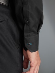 Black Slim Fit Signature Premium 100% Cotton Textured Long Sleeve Single Cuff Shirt - Image 4 of 9