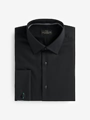 Black Slim Fit Signature Premium 100% Cotton Textured Long Sleeve Single Cuff Shirt - Image 6 of 9