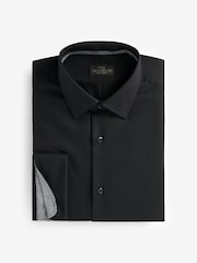 Black Slim Fit Signature Premium 100% Cotton Textured Long Sleeve Single Cuff Shirt - Image 7 of 9