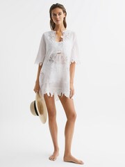 Reiss White Etta Embroidered Kaftan - Image 1 of 7
