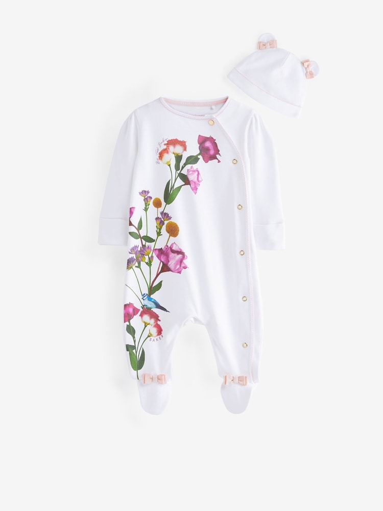 Baker by Ted Baker 2 Piece 100% Cotton Printed Sleepsuit & Hat Set - Image 1 of 6