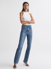 Reiss Mid Blue Boston Mid Rise Straight Leg Jeans - Image 3 of 9