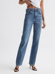 Reiss Mid Blue Boston Mid Rise Straight Leg Jeans - Image 6 of 9
