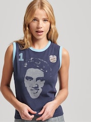 Superdry Light Blue 100% Cotton Ringspun Allstars Vintage Re-Issue Vest Top - Image 1 of 4