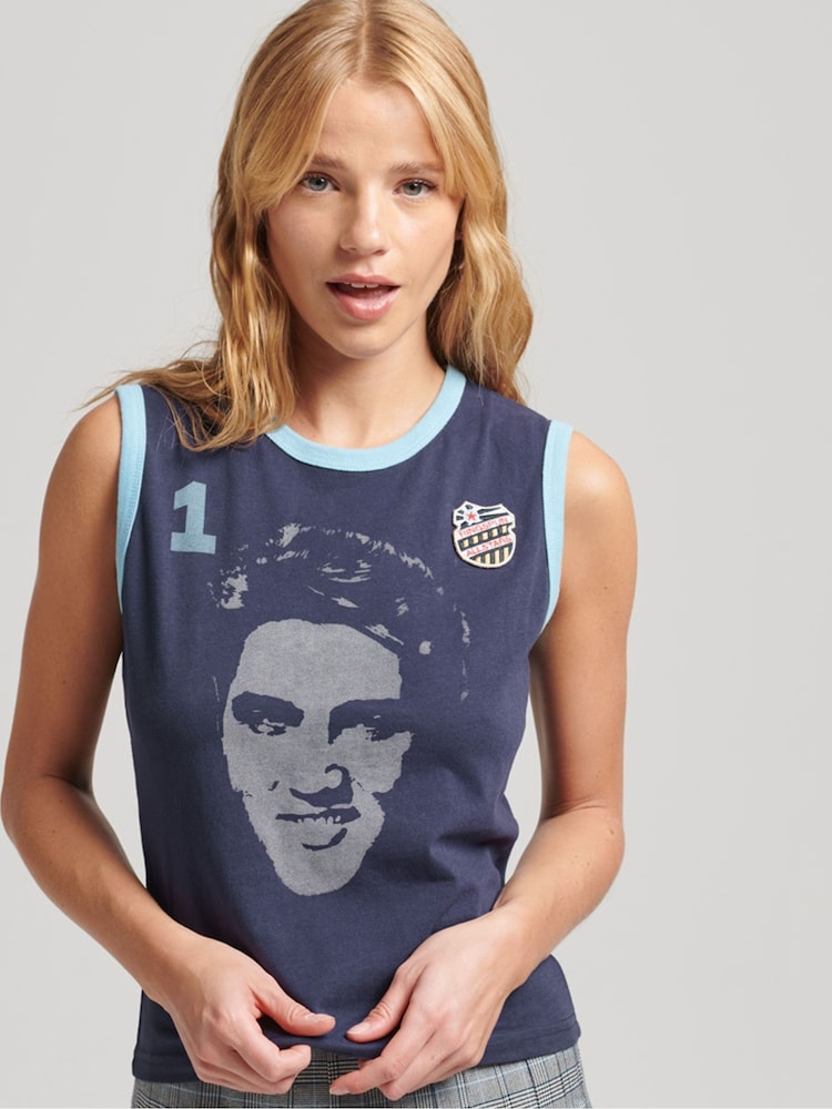 Superdry Light Blue 100% Cotton Ringspun Allstars Vintage Re-Issue Vest Top - Image 1 of 4