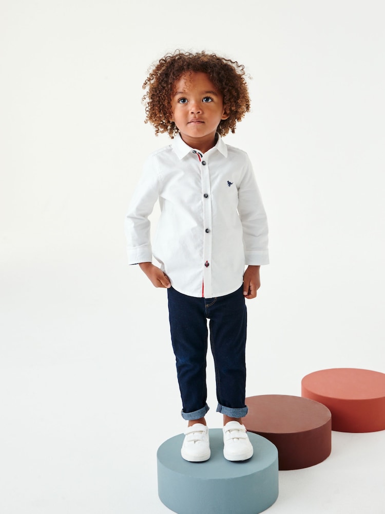 White Long Sleeve Trimmed Oxford Shirt (3mths-7yrs) - Image 2 of 9