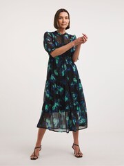 JD Williams Mono Print Midi Smock Dress With Camisole Slip - Image 3 of 4