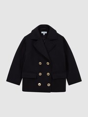 Reiss Navy Maddie 4-9 yrs Wool Pea Coat - Image 2 of 2