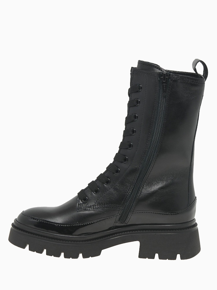 Gabor Leora Leather/Patent Black Biker Boots - Image 2 of 6