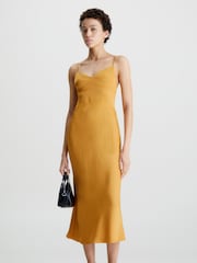 Calvin Klein Gold Satin Viscose Slip Dress - Image 1 of 4