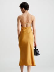 Calvin Klein Gold Satin Viscose Slip Dress - Image 2 of 4