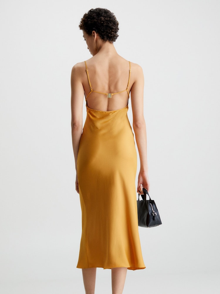 Calvin Klein Gold Satin Viscose Slip Dress - Image 2 of 4