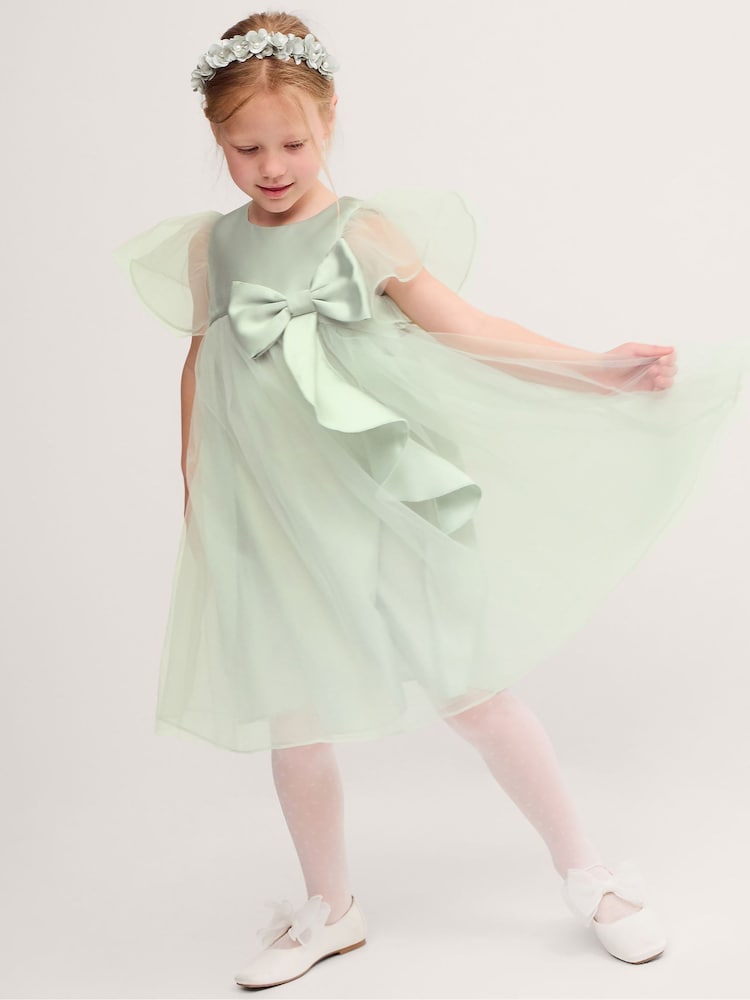 Monsoon Green Baby Winnie Satin Bow Tulle Bridesmaid Dress - Image 1 of 4