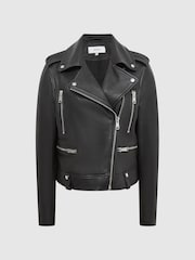 Reiss Black Santiago Leather Biker Jacket - Image 2 of 7