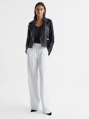 Reiss Black Santiago Leather Biker Jacket - Image 3 of 7