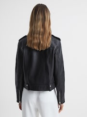 Reiss Black Santiago Leather Biker Jacket - Image 5 of 7