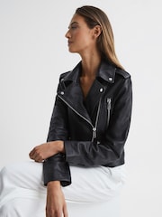 Reiss Black Santiago Leather Biker Jacket - Image 6 of 7