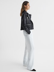 Reiss Black Santiago Leather Biker Jacket - Image 7 of 7
