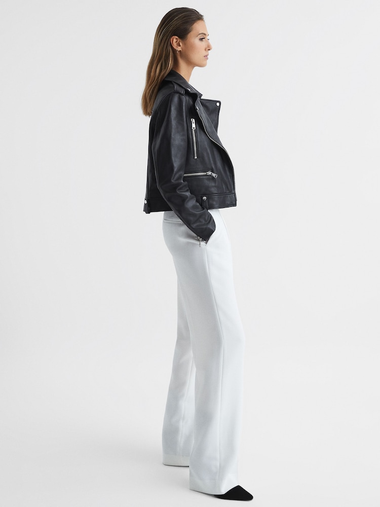 Reiss Black Santiago Leather Biker Jacket - Image 7 of 7