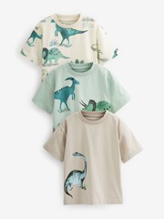 Green Dinosaur Oversized Short Sleeve Character T-Shirts 3 Pack (3mths-7yrs) - Image 1 of 2