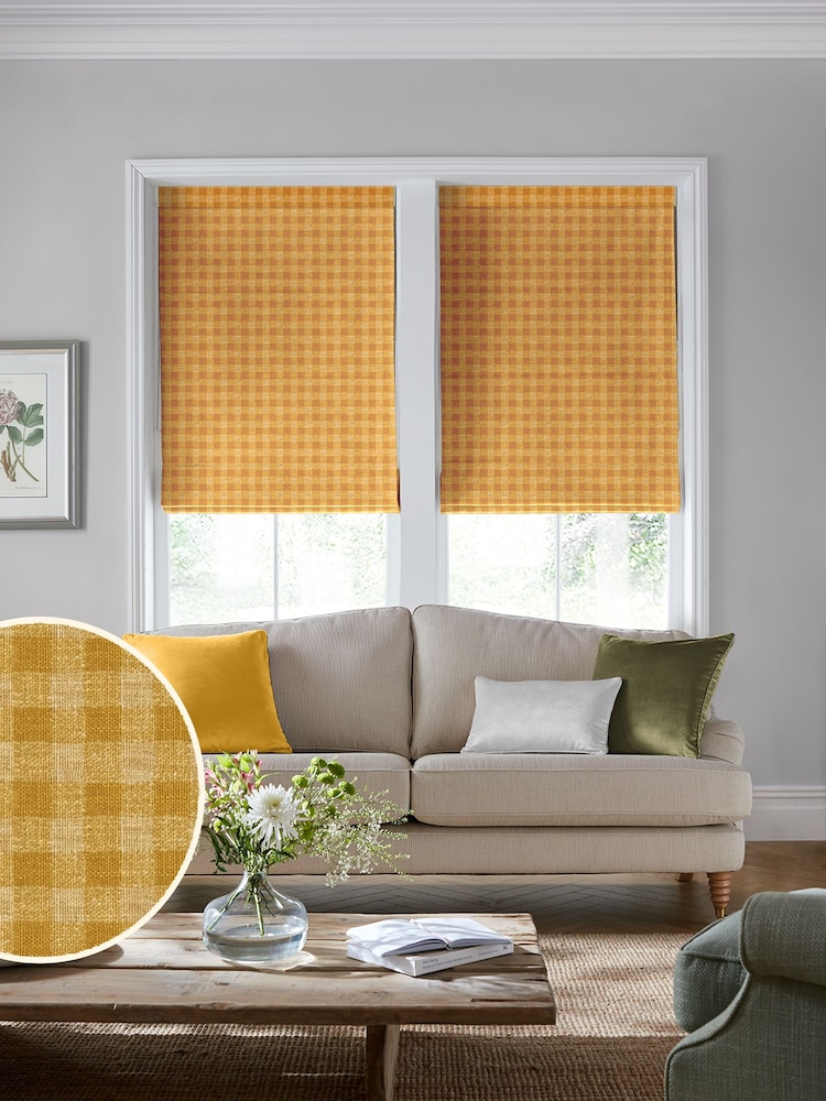 Laura Ashley Yellow Gingham Made To Measure Roman Blinds - Image 1 of 6
