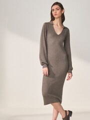 Neutral Brown Premium 100% Merino Wool Dress - Image 2 of 7