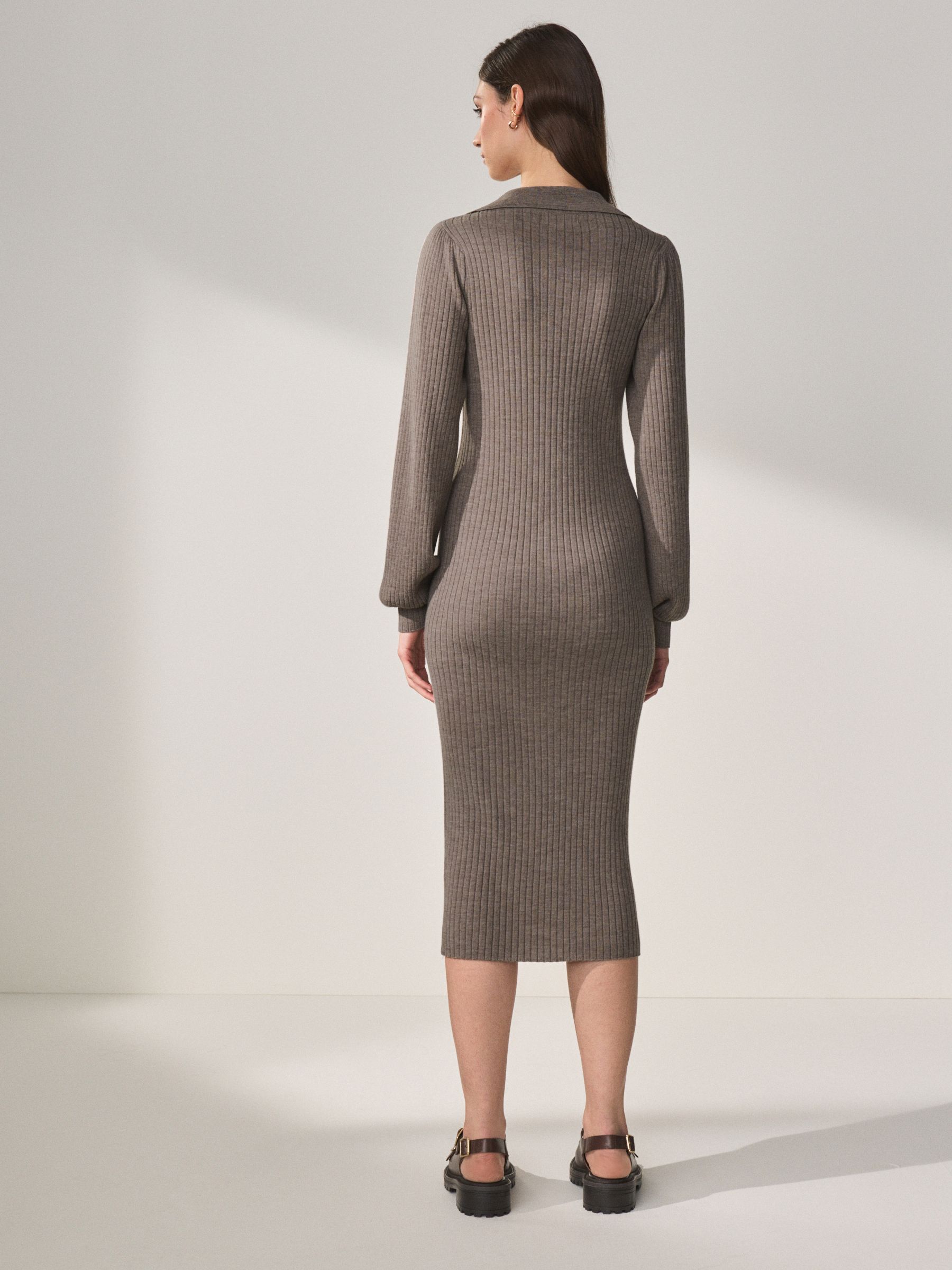 Neutral Brown Premium 100% Merino Wool Dress - Image 3 of 7