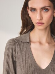 Neutral Brown Premium 100% Merino Wool Dress - Image 5 of 7