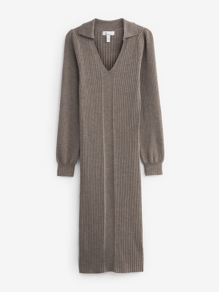 Neutral Brown Premium 100% Merino Wool Dress - Image 6 of 7