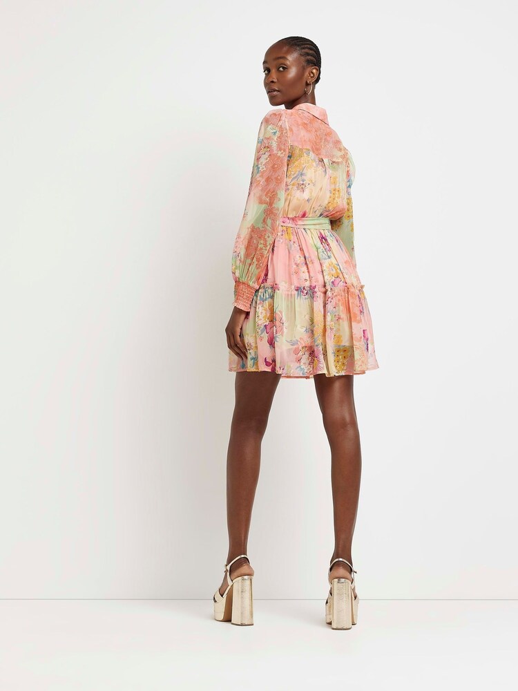 River Island Orange Ls Printed Shirt Mini Dress - Image 2 of 5 River Island Orange Ls Printed Shirt Mini Dress - Image 2 of 5