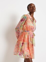 River Island Orange Ls Printed Shirt Mini Dress - Image 3 of 5