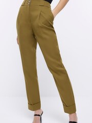 River Island Khaki Straight Leg Smart Trousers - Image 3 of 6