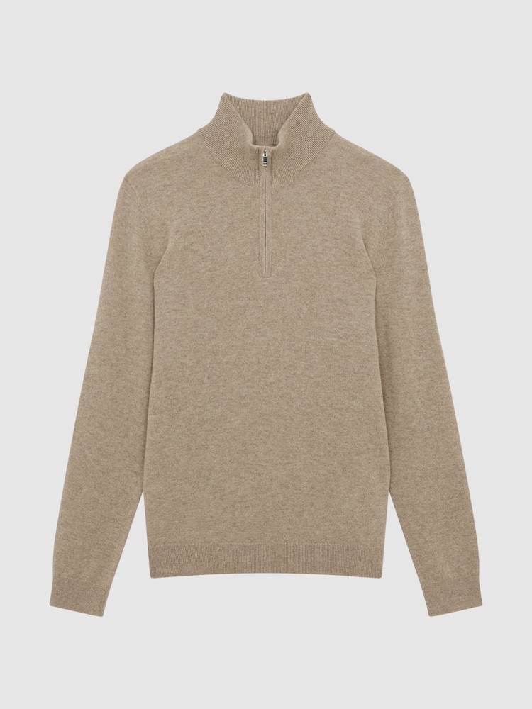 Reiss Grain Royal Cashmere Slim Fit Half Zip Jumper - Image 2 of 7