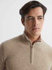 Reiss Grain Royal Cashmere Slim Fit Half Zip Jumper - Image 6 of 7
