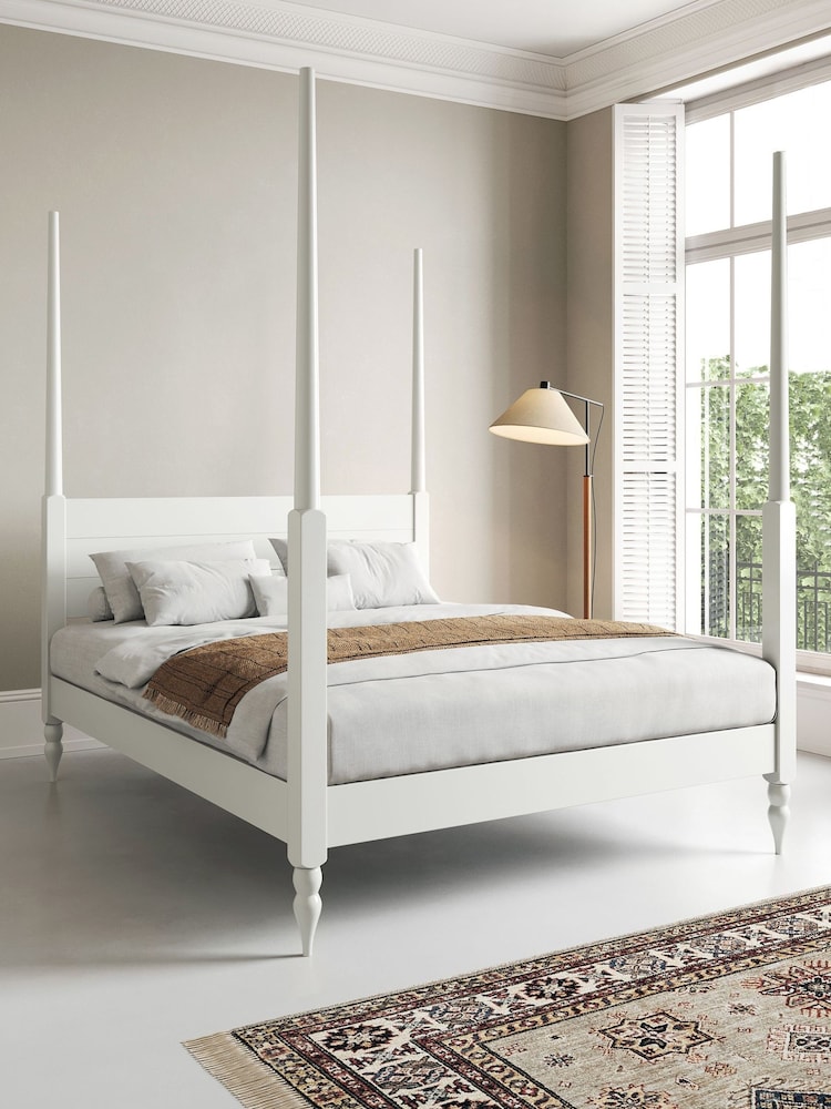 Get Laid Beds White Moroccan Four Poster Turned Leg Solid Wood Bed - Image 1 of 5