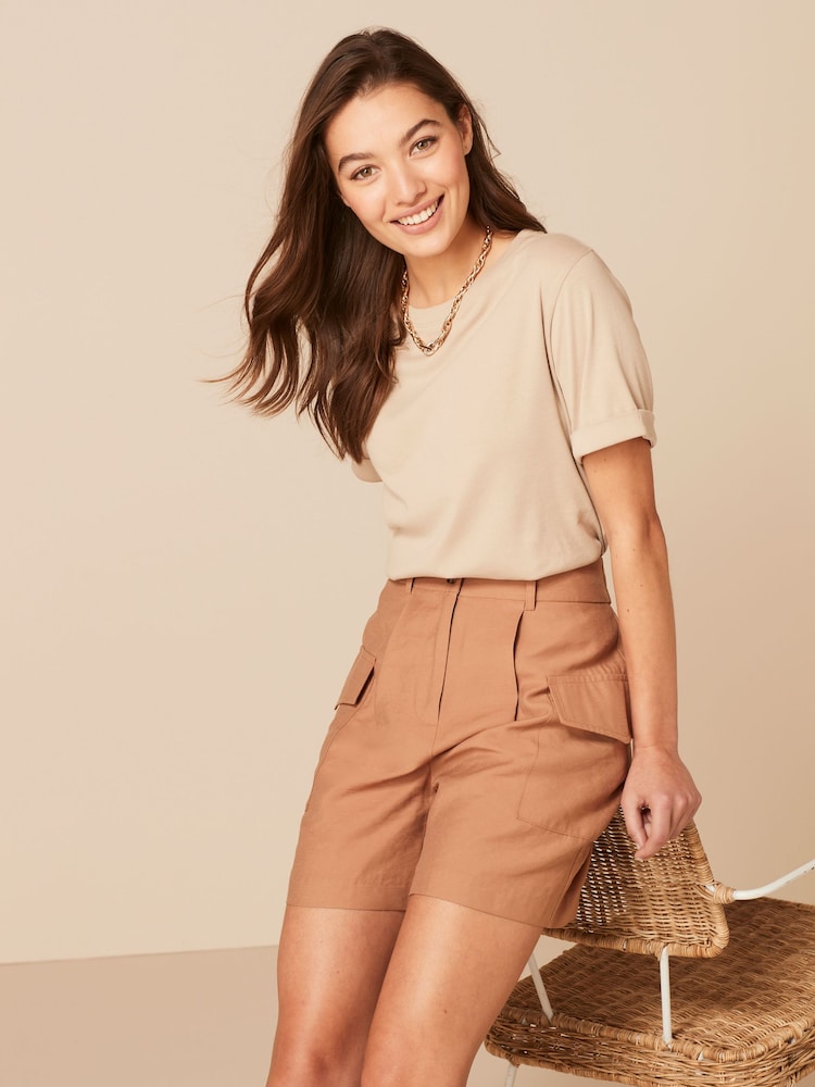 Sand Brown Tailored Utility Detail Shorts - Image 1 of 5