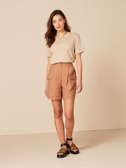 Sand Brown Tailored Utility Detail Shorts - Image 2 of 5