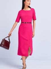 Pink - Ponté-Midikleid in Tailored Fit mit Gürtel - Bild 1 von 4