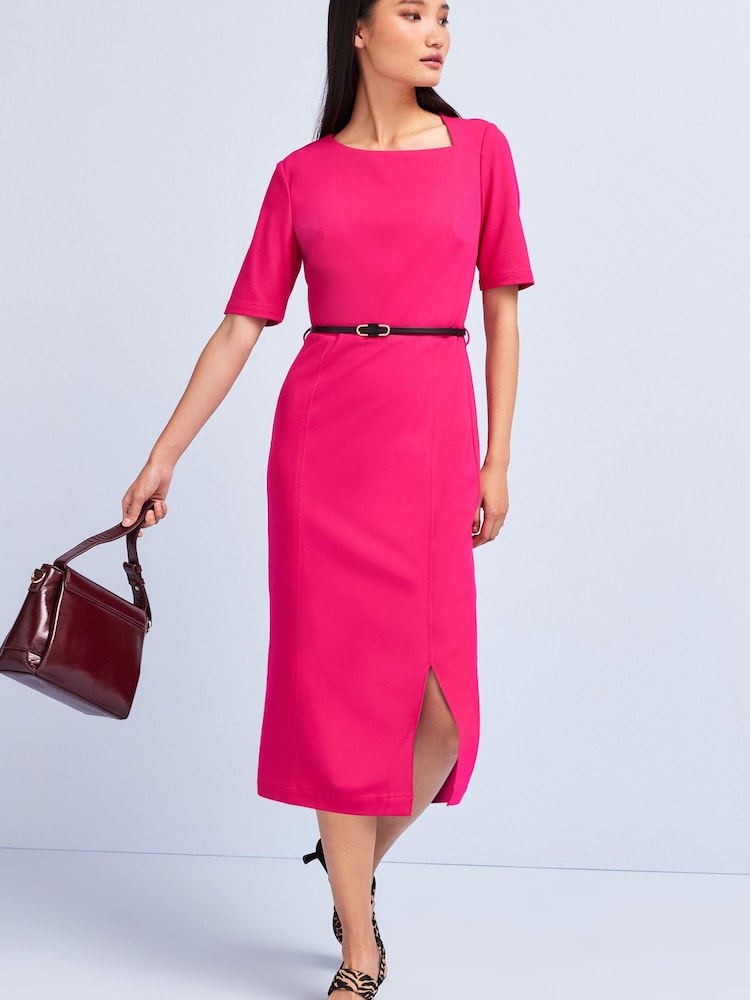 Pink - Ponté-Midikleid in Tailored Fit mit Gürtel - Bild 1 von 4