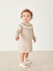 The White Company Neutral Pink Knitted Fairisle Christmas Jumper Dress - Image 1 of 4