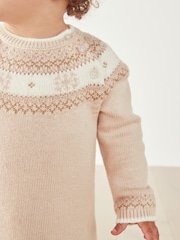 The White Company Neutral Pink Knitted Fairisle Christmas Jumper Dress - Image 2 of 4