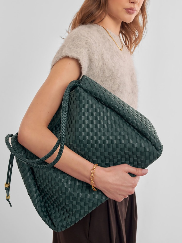 Katie Loxton Green Large Nova Hand Woven Shoulder Bag - Image 5 of 5 Katie Loxton Green Large Nova Hand Woven Shoulder Bag - Image 5 of 5