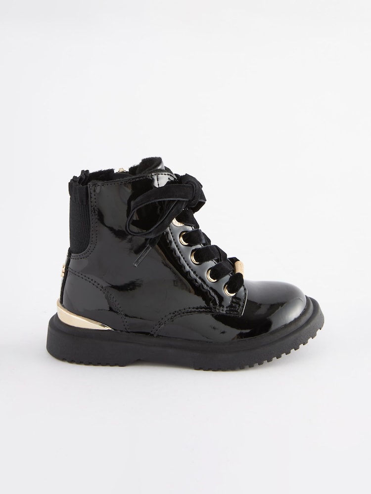 Baker by Ted Baker Girls Patent Lace Up Black Boots - Image 1 of 6