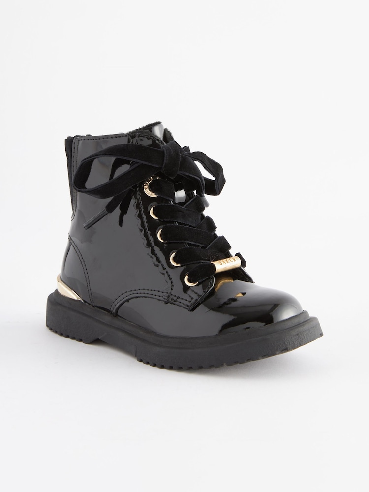 Baker by Ted Baker Girls Patent Lace Up Black Boots - Image 2 of 6