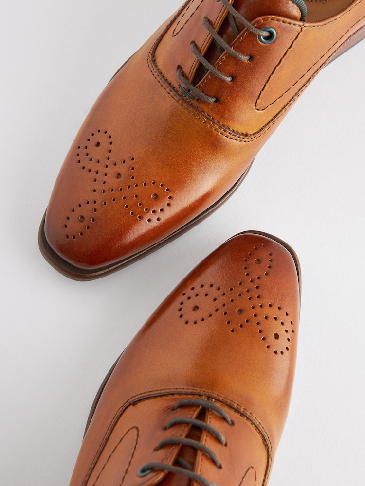 Tan Brown Leather Lace-Up Shoes - Image 4 of 6