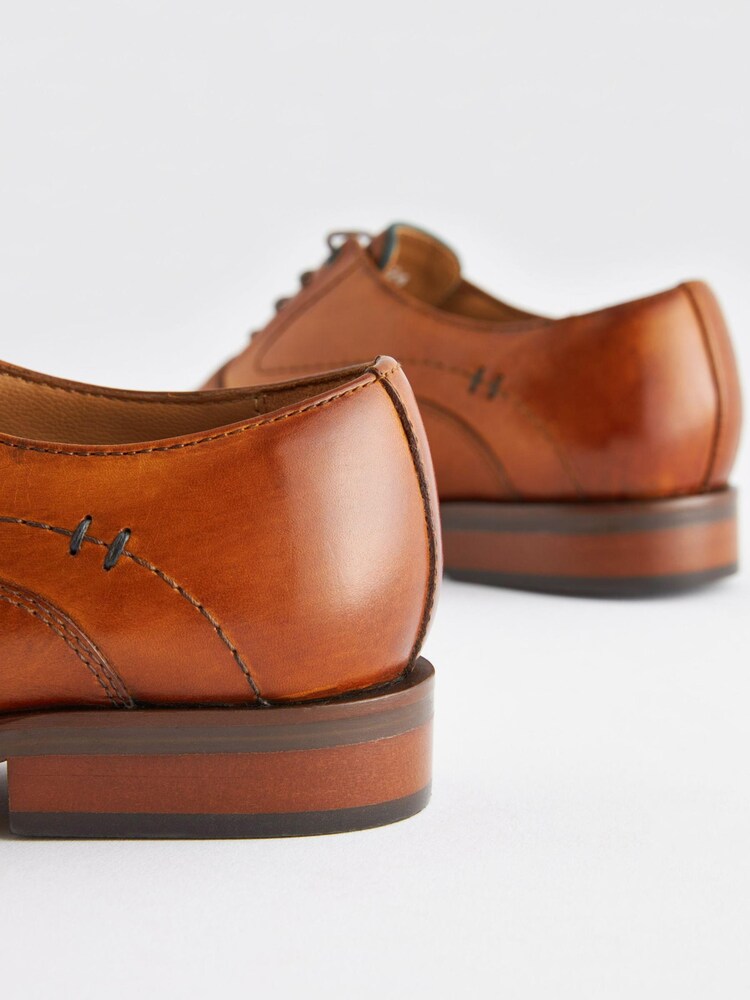 Tan Brown Leather Lace-Up Shoes - Image 5 of 6