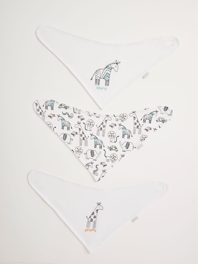 JoJo Maman Bébé White 3-Pack Safari Dribble Bibs - Image 1 of 3